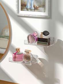 1/2 件亚克力壁挂式收纳架、浴室壁架、化妆品收纳架、皂液器收纳架、淋浴架、浴室、厨房、客厅粘贴式搁板 - 彩色 - 查看 8