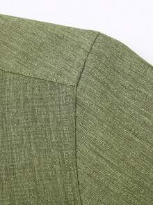 1 pièce Chemise à col montant vert foncé à manches longues pour hommes, Top polyvalent décontracté chic, coupe slim résistant aux fripons, entretien facile, bureau - Vert - Voir 6