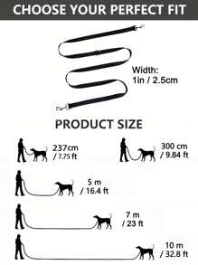 10ft 15ft 25ft 35ft Multipurpose Solid Color Pet Leash, Hands-Free Dog Walking Lead, Durable Sliding Traction Rope For Training, Walking And Outdoor Activities - Suitable For Various Size Pets, Black