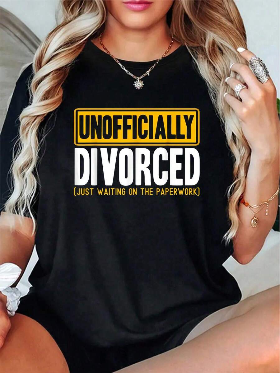 Happy Divorce Just Waiting For The Paperwork Divorce Party T-Shirt - 100% Cotton Summer Tops Office Outfits For Women, Vacation Outfits Woman - Black - View 1