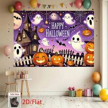 1 pieza Tela de fondo con temática de calabaza y fantasma, adecuada para decoración de fiesta de Halloween, decoración de jardín, decoración de pared, decoración del hogar, fondo de fotografía, decoración interior y exterior, celebración de aniversario