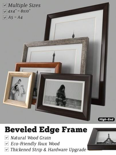4x4"~8x10"/A4/A5 Beveled Edge Picture Frame, Vintage Photo Frame For Wall/Desktop, Black/Red/Brown/Gray/Oak/Wood Grain Photo Holder, Faux Wood, High End, Thickened Strip, Hardware Upgrade, 4x4/4x6/5x7/6x6/8x8/8x10/A4/A5