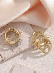 1 件优雅奢华的铜镀 18k 金锆石闪亮钻石别针多环戒指女士，派对宴会婚礼庆典节日派对日常佩戴，婚礼季节重型多环戒指女士珠宝