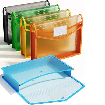 Plastic Expanding File Folder, Transparent Envelopes With Snap Closure, No Dividers, Large Capacity, Assorted Colors, Fit Letter/A4 Size (Random Card Colors)