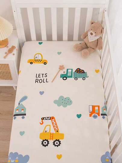 1件婴儿床单，透气吸湿新生儿拼接床垫罩，可爱印花婴儿床上用品套装