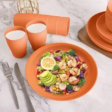 Plastic Plates And Bowls Sets, Dishwasher And Microwave , Reusable, Lightweight Unbreakable Dinnerware Sets 8, 32 Pcs - Kitchen, Camping, Outdoor, RV - Wheat Straw Look - 橘子 - 查看 4