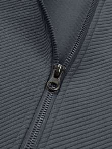 Men's Minimalist Varsity Jacket Classic Baseball Bomber Style , Fall - Dark Grey - View 4