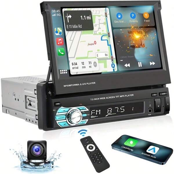 Podofo 7" HD Touchscreen Car Stereo - Wireless CarPlay & For Android Auto, Wireless, USB/TF/AUX Inputs, FM Radio, Voice Control, Steering Wheel Control, AHD Backup Camera