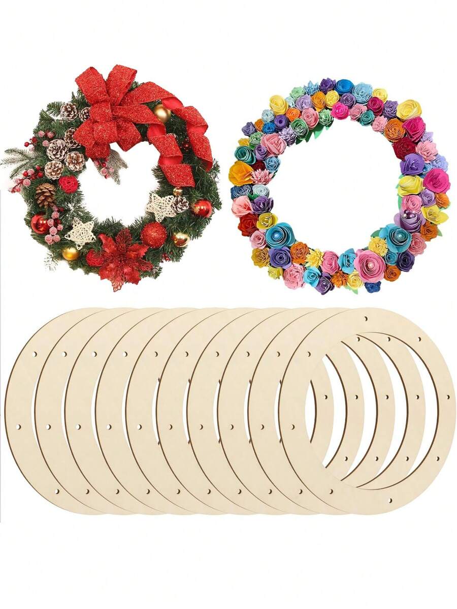 1 Stück Holzkranz Rahmen mit vorgefertigten Löchern, vielseitig verwendbarer unbehandelter Holzkranz zum Erstellen schöner Blumenarrangements, Heimdekoration, Weihnachts- und Osterbasteleien, Weihnachtsdekoration, Raumdekoration Winter