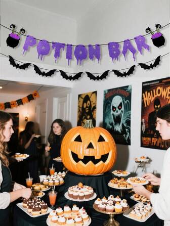 Halloween Party Supplies,Poition Bar Halloween Banner Purple Glitter,Halloween Decorations,Witch Party Decorations,Halloween Party Decorations