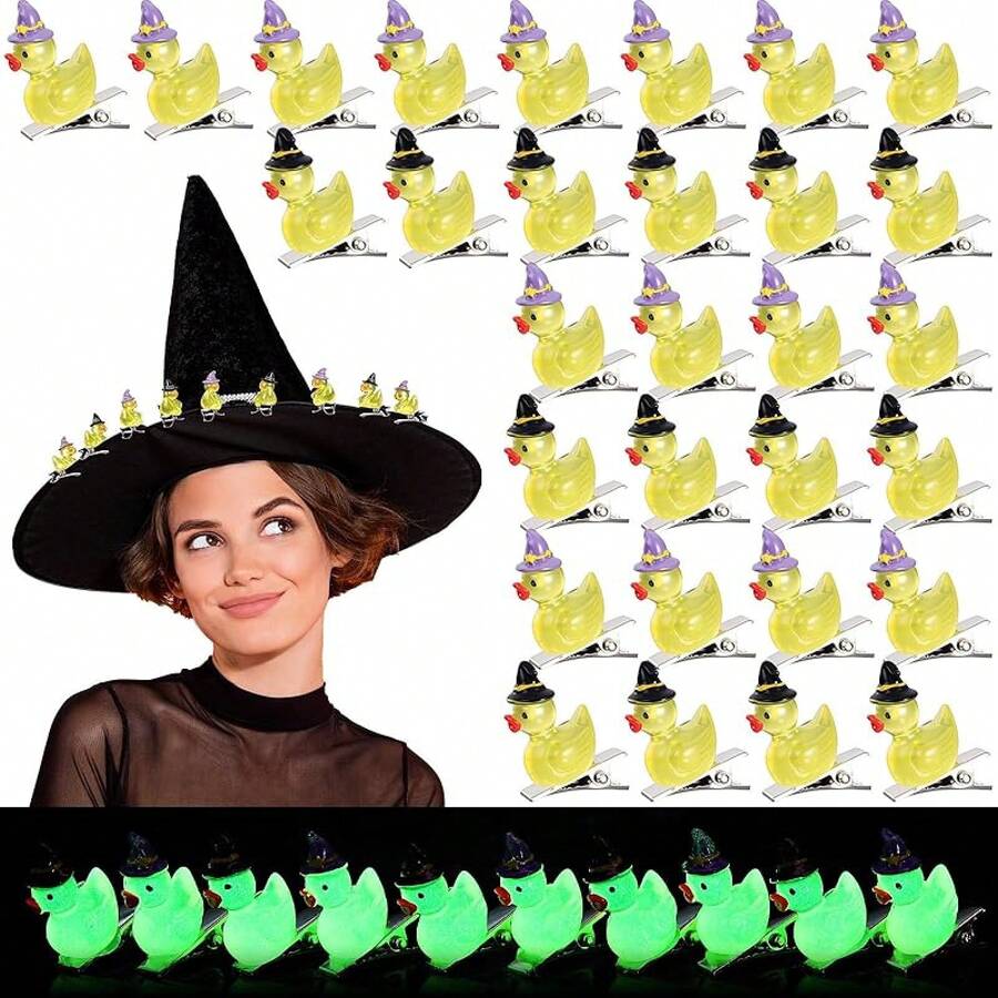 30 Pcs Glow Hair Clips Rave Hair Clips Women Music Festival Holiday Party Supplies (Duck)Valentine's Day NPVH - 女巫帽鴨 - 查看 1
