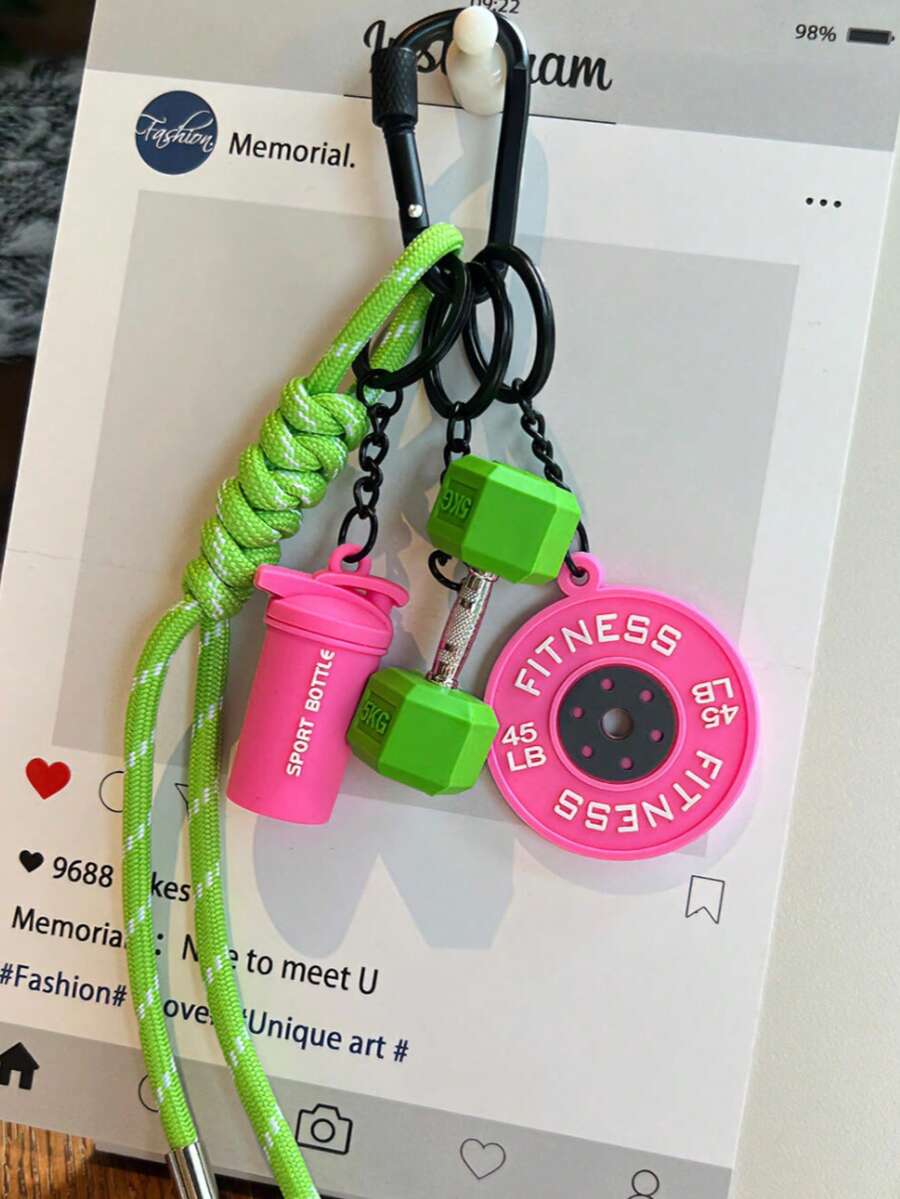 Fitness Keychain Gym Lover Barbell Key Chain Weightlifting Keyring Silicone Weight Plate Gym Gifts Workout Gifts Bag Charm Backpack Charm Car Accessories For Women Keychain For Bag - Multicolor - View 1