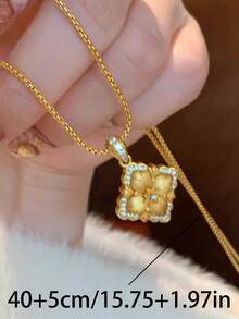 1pc Four-Leaf Clover Necklace, Popular Brushed Gold Pillow Necklace, Retro Palace Style, Light Luxury Clavicle Chain,Suitable For Women To Wear At Daily Parties And Dinners, 2025 Autumn And Winter New Necklace, Jewelry Gift - 金色 - 查看 5