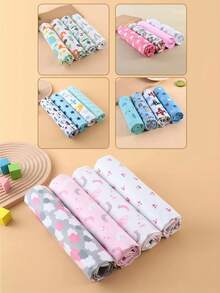4 件/2 件套新生儿襁褓毯，温暖舒适的婴儿花卉印花包裹毯，卡通图案婴儿平纹细布包巾（多种颜色） - 彩色 - 查看 2