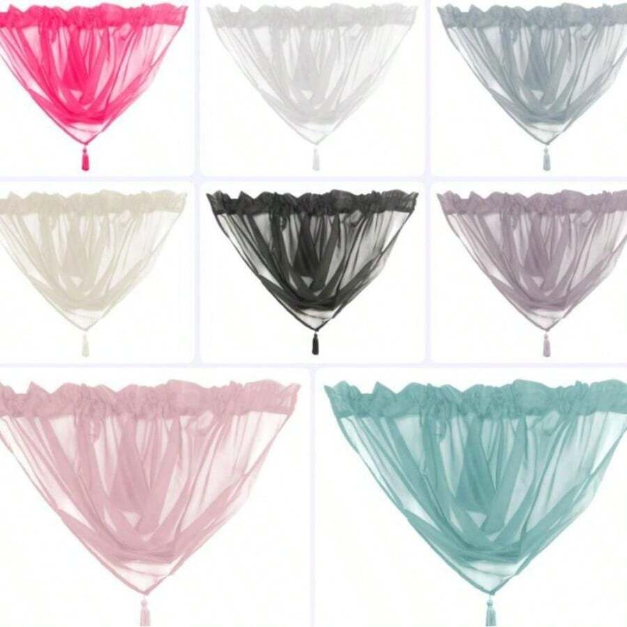 Plain Tasseled Voile Swags All Colours - Net Curtains Voile Swag Valance Pelmet - Charcoal - View 1