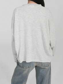 Women Y2k Crew Neck Cardigan Sweater Long Sleeve Button Down Solid Color Top Fall Casual Vintage Lightweight Knitwear - Màu Xám nhạt - Xem 3