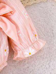 1pc Infant Girls' Floral Print Long Sleeve Bodysuit, Lightweight, Spring/Autumn - Pink - View 8