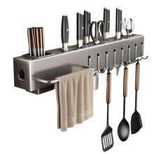 Thickened Knife Holder Punch-Free Kitchen Rack Kitchen Supplies Multifunctional Wall-Mounted Chopstick Holder Vegetable Knife Storage - Grey - View 6
