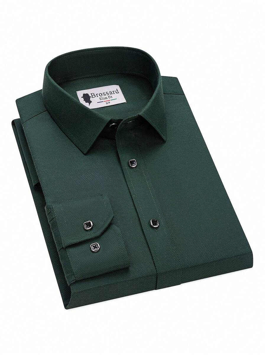 New Collection Men's Shirt With Square Button 55% Cotton 45% Polyester - xanh quân đội - Xem 1