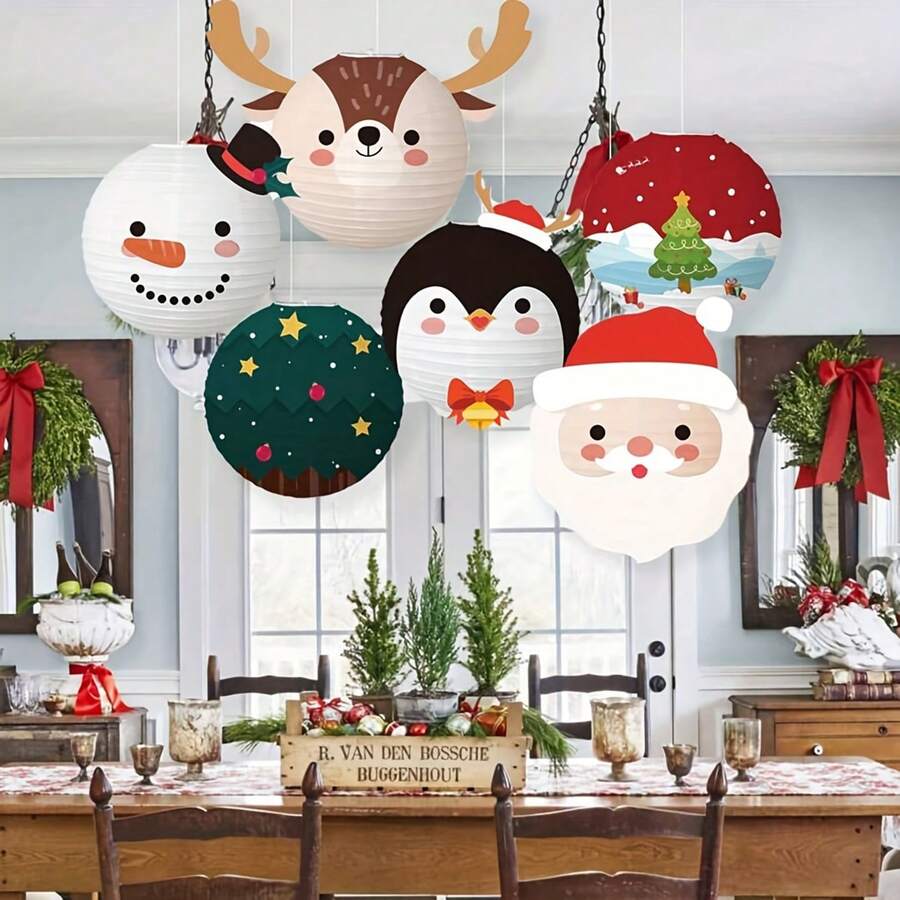 1 Piece Christmas Paper Lantern Set - Handmade, Christmas Lanterns Christmas Party Decoration Supplies, Mall Window Diy Handheld Cartoon Paper Lantern Hanging Decoration, Holiday Decorations With Cartoon Snowman & Santa Claus Patterns, Suitable For DIY Party Celebrations Home Decor Christmas Decorations Room Decor Winter