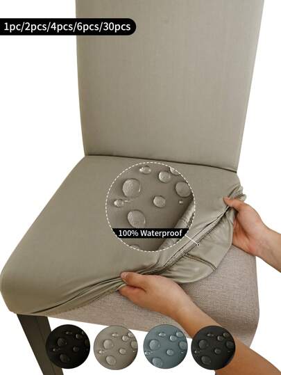 1pc/2pcs/4pcs/6pcs/30pcs Khaki Waterproof Milk Silk Coated Chair Covers, Classic Minimalist Design, Dust-Proof And Anti-Fouling Elastic Chair Slipcovers, Suitable For Hotel, Restaurant, Living Room Chairs, Black, Light Gray, Meteor Gray