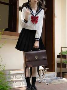 1pc Classic Japanese School Sailor Uniform, Suitable For Cute & Sweet Girls For Photo Shoots/Cosplay, Anime/Manga Characters, Convention Events, Or School-Themed Parties ,Halloween Costume - 彩色 - 查看 5
