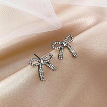 Bow Earrings For Women  Sparkly Rhinestone Chain Tassel Earrings Cute Ribbon Stud Earring Daily Party Jewerly Gifts Christmas Stocking Stuffers - A8:黑色蝴蝶結耳環 - 查看 6