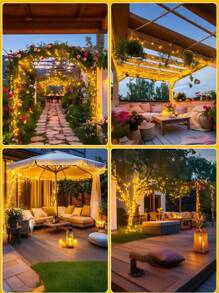 一套太阳能灯串，8种户外防水照明模式，铜线灯，50-300颗LED灯珠，可DIY，适用于花园、庭院、露营、派对、婚礼、圣诞树、圣诞节、万圣节、情人节装饰（暖白/白/彩色/粉色/蓝色/红色）