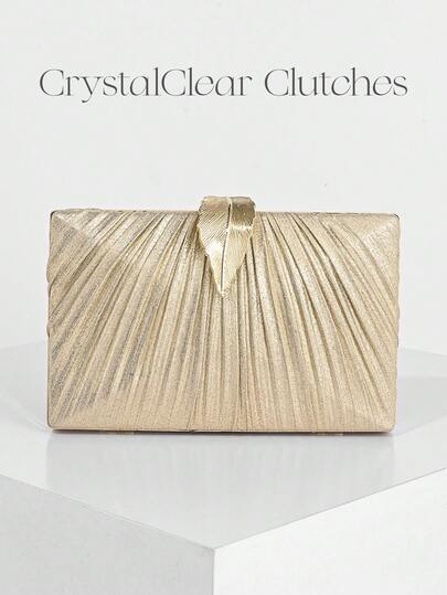 1 件金属褶皱派对手拿包，优雅的叶子设计，适合派对女孩、新娘、大学生、年轻专业人士、派对、舞会、婚礼，配有金属链