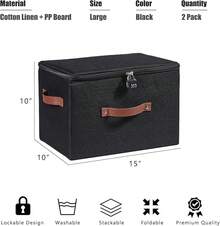 Storage Bins Boxes With Zipper Lid Combination Lock PU Leather Handles Cotton Linen Fabric Lidded Lockable Baskets Foldable Washable Closet Shelf Organizer Container (Light Green, Large)Halloween - 黑色 - 查看 5