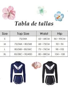 Traje De Baño Dividido Con Protección Solar De Manga Larga - Azul - Ver 4