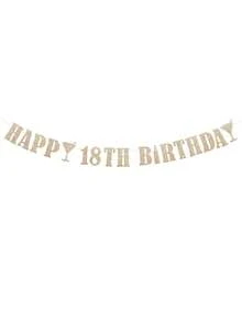 1pc HAPPY BIRTHDAY Pull Flag, 18/21/30/40/50/60 Black/Gold/Silver/Rose Gold/Champagne Gold/Blue Birthday Party Decoration Pull Flag Banner - Multicolor - View 23