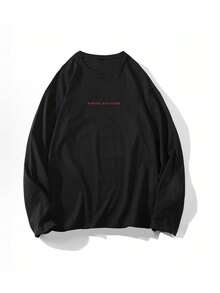 Long Sleeve Round Neck T-Shirt With Double-Sided Print - Black - View 4