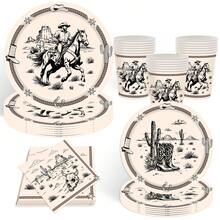 10pcs/20pcs/50pcs Cowboy Party Plates Cups And Napkins Tableware For Western Birthday Supplies First Rodeo Bachelorette Themed Paper Dessert Plates Western Party Cowboy Ranch Dinnerware Set For Wild West Birthday Party Decorations - Multicolor - View 1