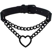 Love Heart Choker Collar Necklace, Adjustable Leather Punk PU Necklace Goth Choker Soft Collar Chain For Women