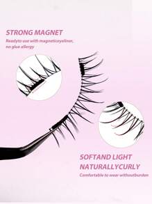 MAGEFY 3对装磁性假睫毛套装，含镜子和睫毛夹，无需胶水，超隐形圆形磁铁，自然卡通猫眼蓬松仿貂毛睫毛，附赠镊子，美妆旅行必备