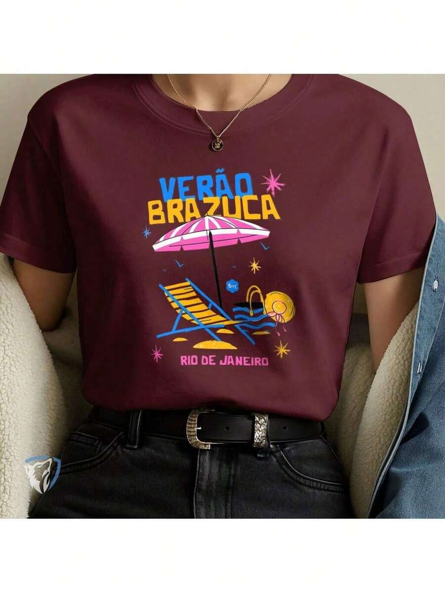 Creative Summer T-Shirt | Light Print With Exclusive Style - Maroon - View 1