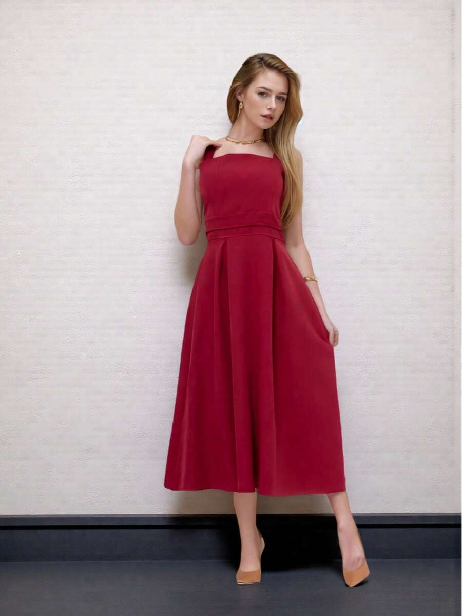 Tailored Dress With Cups Fashion Items!!! - Burgundy - View 1