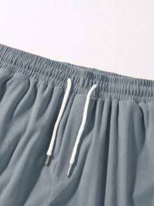 男士户外透气短裤，纹理灯芯绒面料，适合休闲、运动、通勤、工作 - 霧霾藍 - 查看 5