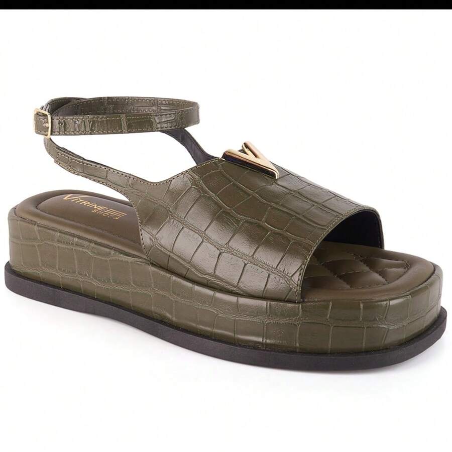 Vitrine shoes Flatform Casual Sandals Showcase Shoes Boho Chic Croco Adjustable - 軍綠色 - 查看 1