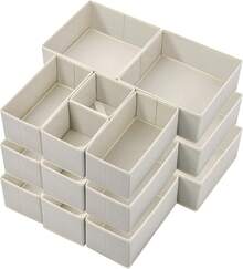 Stero 12 Pack Drawer Organizers For Clothing, Dresser Drawer Organizer Clothes, Fabric Foldable Closet Organizers And Storage Basket Bins For Clothes, Underwear, Bras, Socks (White)
