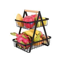 2-Tier Fruit Basket ,Fruit Bowl Holder Bread Basket Vegetable Rack, Detachable Fruit Holder For Fruit, Vegetables, Snacks In Home, Kitchen Office - Black - View 8