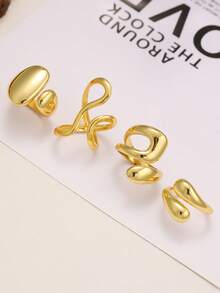 Elegant Exaggerated Vintage Curved Water Drop Flower Stainless Steel Ring Set For Women, Suitable For Daily Wear, Multi-Finger Stacking And Couples Gift - Yellow Gold - View 10