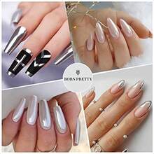 BORN PRETTY 4 Jars Chrome Nail Powder With 1 Jar Auroras Reflective Itter Nail Powder - 如圖 - 查看 4