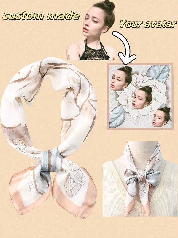 1 PC Customized Retro Fashion All-Match Imitation Silk Square Scarf, Durable Material, Sunscreen Printed Scarf, A Gift For Girlfriend And Mother