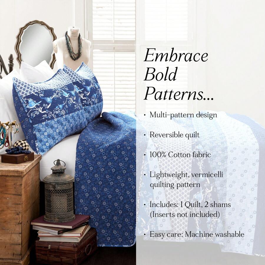 LUSH DECOR Royal Empire Quilt Navy 3Pc Set King Halloween-Fall Decor-Room Decor - 海軍 - 查看 1