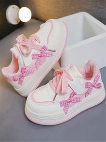1 pereche pantofi sport pentru copii, la modă, confortabili, cu fund moale, cu fundă tricotată, drăguți, cu cârlig și buclă din PU, pentru fete, casual, versatili, cu plată, potriviți pentru toate anotimpurile