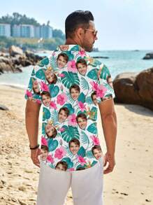 Customized Hawaiian Shirt, Personalized With Male/Female Portraits, Family Members, Pets, Cartoons, Holiday Themed Interesting Designs - White - View 3