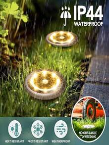 Circular Solar Floor Lamp, 8/16/24 Pieces, 8LED Ultra-Bright Solar Outdoor IP44 Waterproof Courtyard Driveway Sidewalk Landscape Lamp, Outdoor Garden Ground Plug Lamp Lighting, Ground Buried Lamp, Terrace Swimming Pool Step Lamp, Solar Automatic Sensor Lighting - 800mah - 暖光 - 查看 2