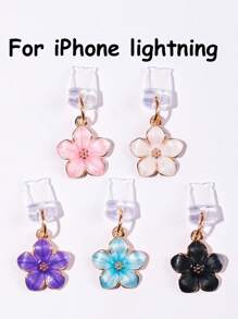 1 pezzo Tappo antipolvere per porta di ricarica con design a fiori di ciliegio/sakura, ciondolo in lega di alta qualità, delicato, dolce e alla moda, lavorazione a olio fluido, adatto per decorazioni primaverili ed estive, accessorio decorativo per porta di ricarica di telefono, tablet, auricolare, Kindle, tappo in silicone trasparente, adatto come piccolo regalo, protegge la porta di ricarica da acqua, umidità e sporco, compatibile con connettore Lightning/Type-C per iPhone, si fissa saldamente in posizione